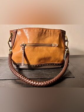 The Sak Indio Leather Hobo Bag - Honey Brown & Snake Print - Braided Strap